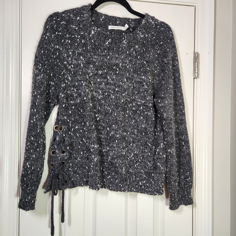 Soft Side Tie Gray Knit Marled Sweater Womens Medium